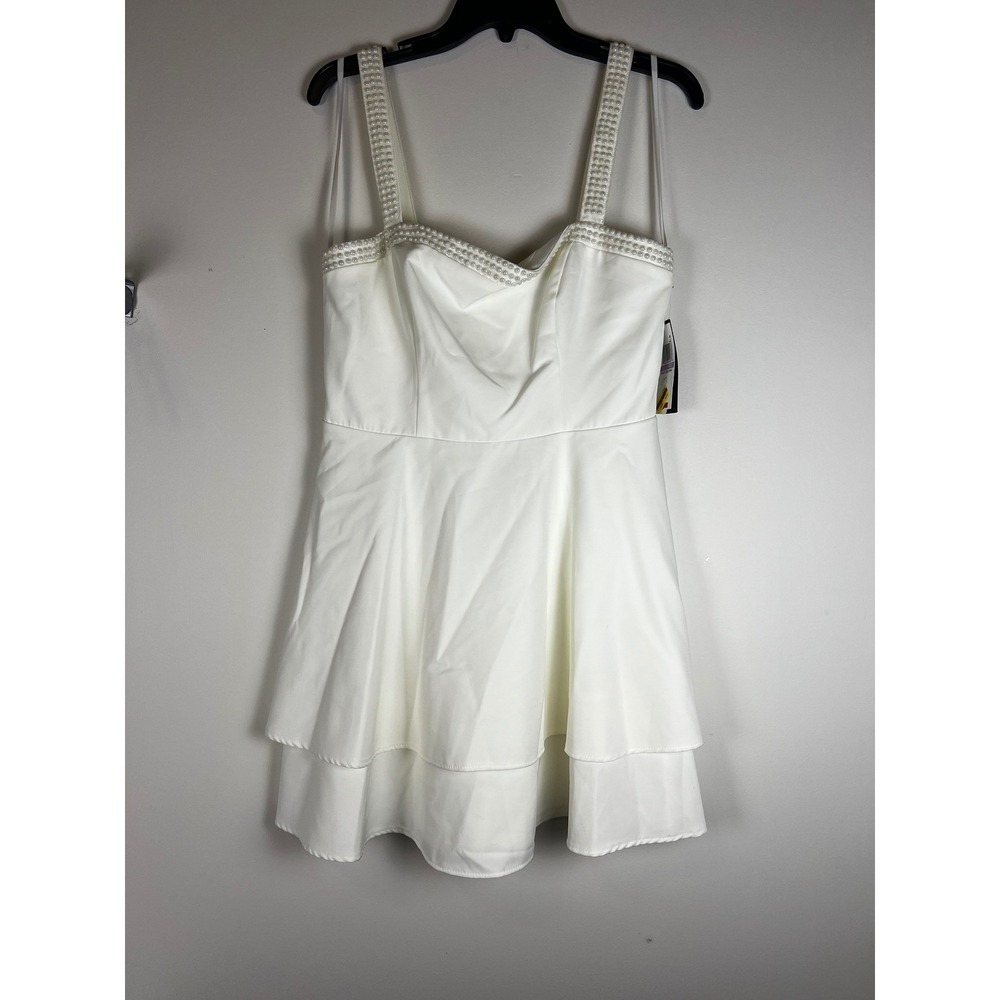 City Studio Ivory Beaded Strap Tiered Skirt Mini Formal Prom Dress Sz‎ 11 12 NWT